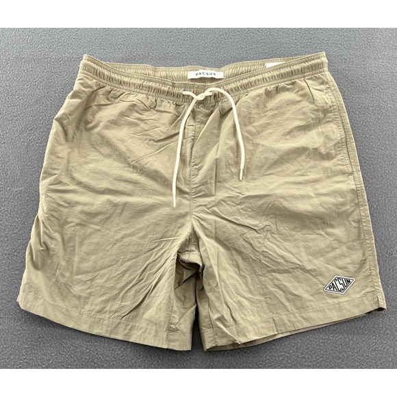 PacSun Swim Shorts Mens Sz Large Tan Drawstring  7" - Picture 1 of 12